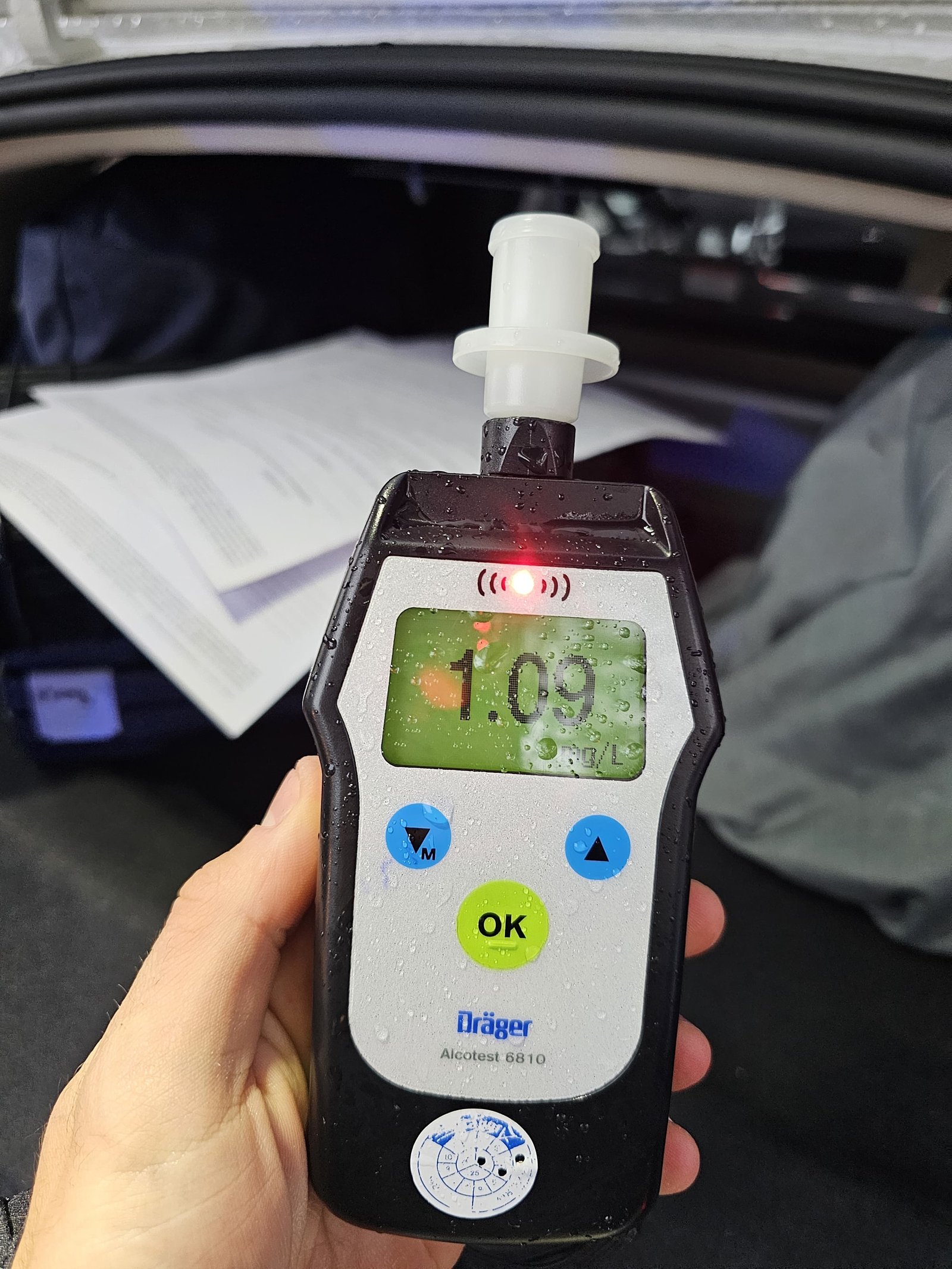 Etilómetro con tasa de 1,09 mg/l